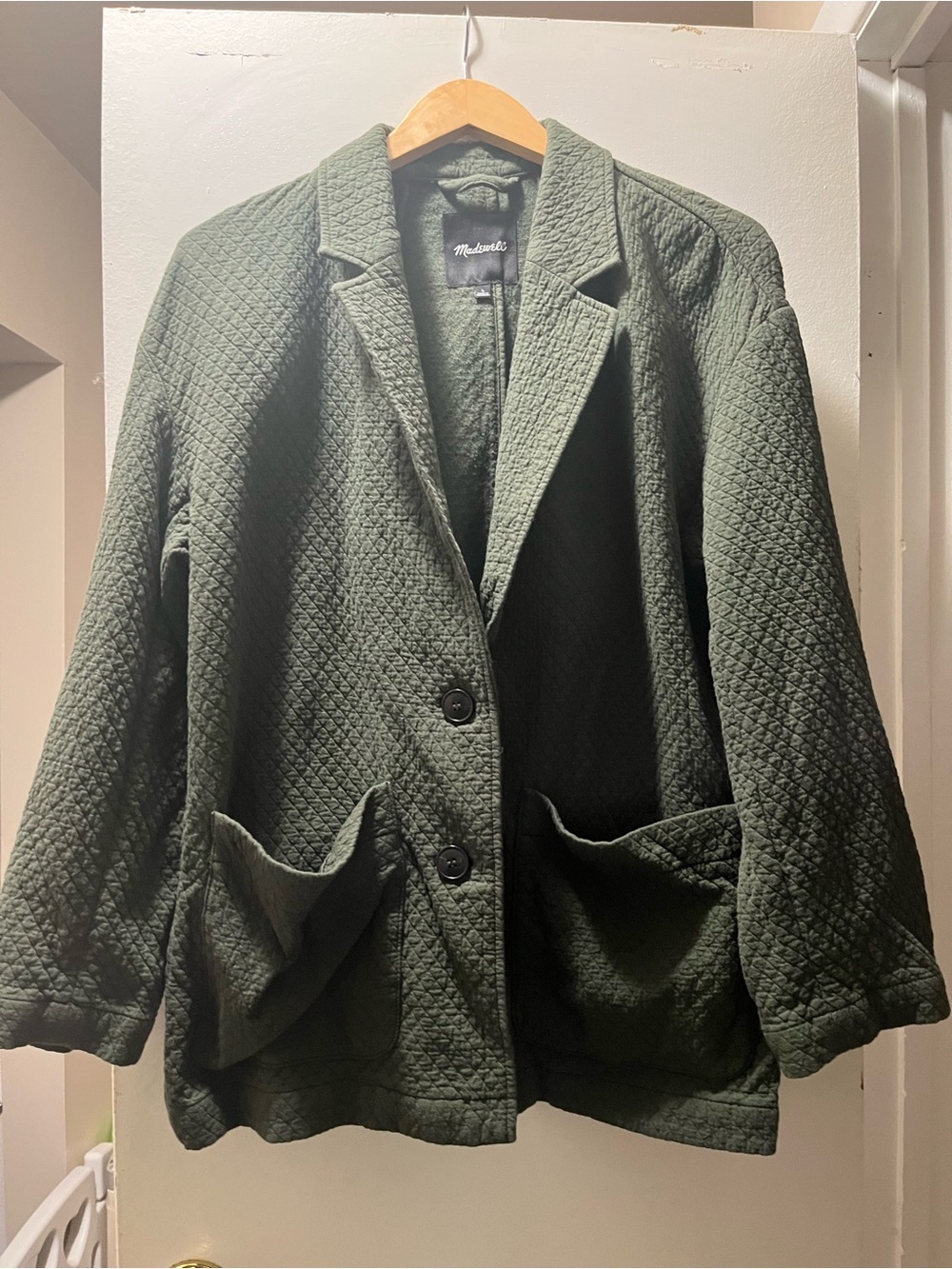 Madewell Blazer Womens Avocado Quilted Diamond Jacquard Shaw Jacket Large